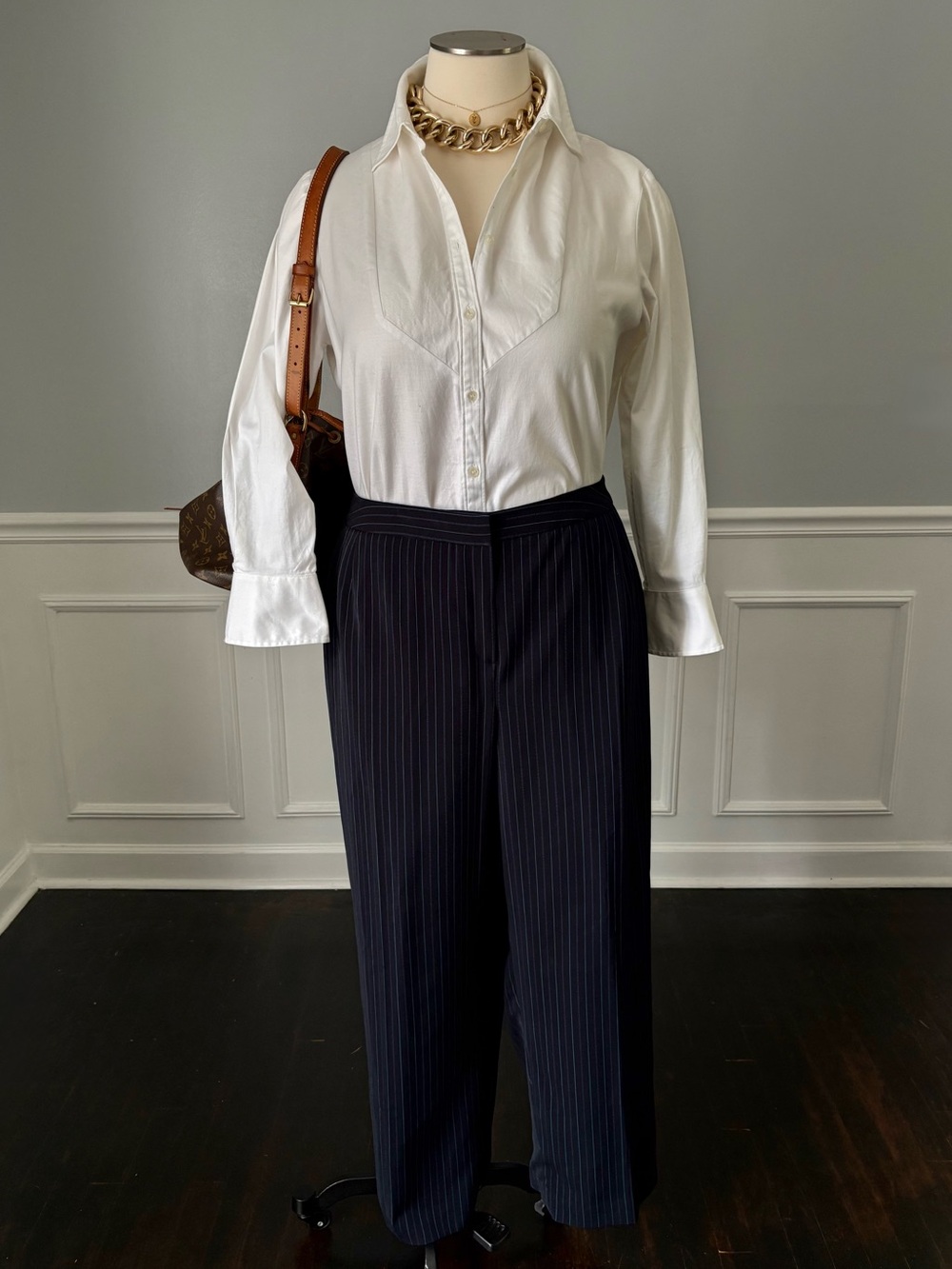 Larry Levine Classics Navy Pinstripe Dress Pants NWT Size 5X / 34W Trousers
